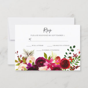 Cartons Réponse Boho Fleurs Bourgogne Printemps Automne Mariage RS