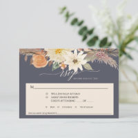 BOHO Fleurs d'automne Bleu marine Herbe de Pampas 