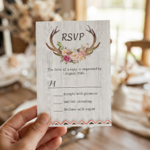 Cartons Réponse Boho Floral Antler Rustique Blanc Bois Mariage RSV