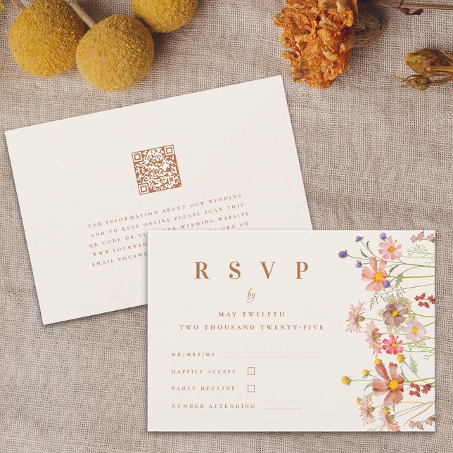 Cartons Réponse Boho Floral Automne Terracotta Beige Code Qr Maria (Créateur téléchargé)