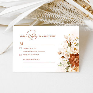 Cartons Réponse Boho Floral brûlé Orange Terracotta Mariage