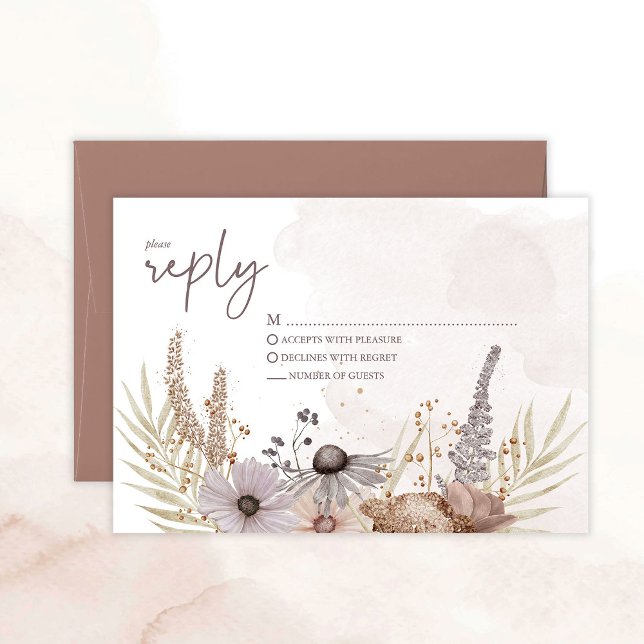 Cartons Réponse Boho Floral Reply Card (Boho Floral Wedding Replay Card)