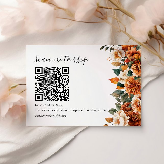 Cartons Réponse Boho Floral Terracotta Aquarelle Mariage QR Code (Créateur téléchargé)