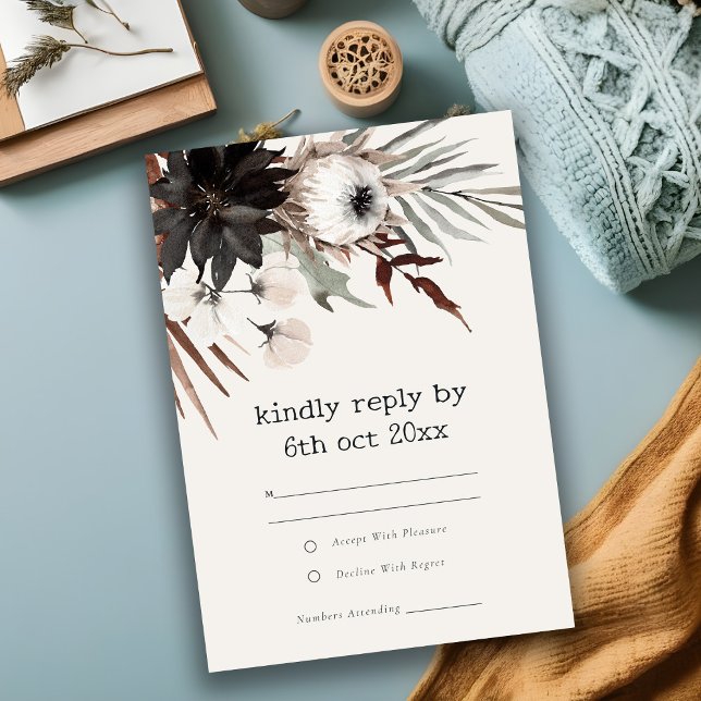 Cartons Réponse Boho Gothic Rust Black Botanique Détails du Mariag (Créateur téléchargé)