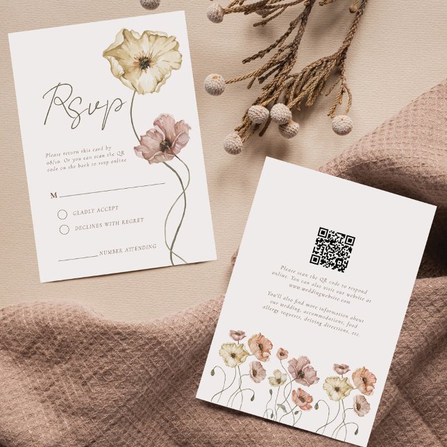 Cartons Réponse Boho Islandais Aquarelle Islande Poppy Fleurs (Boho Icelandic Watercolor Iceland Poppy Flowers RSVP Card)