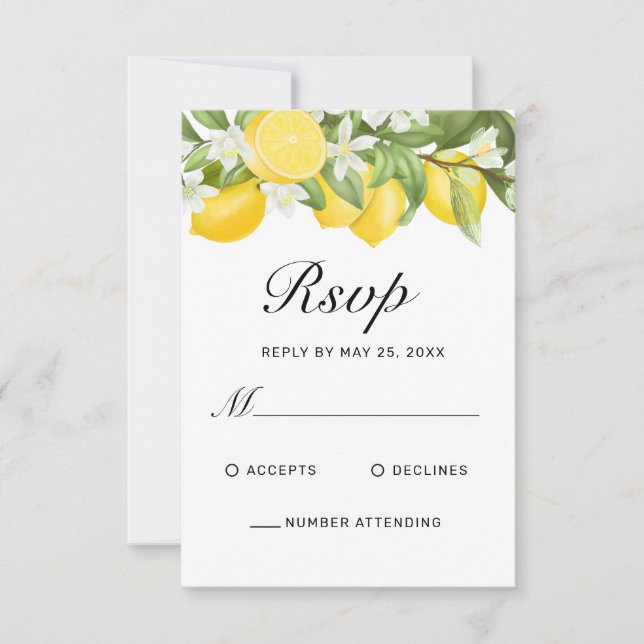 Cartons Réponse Boho Lemons Aquarelle Floral Mariage (Devant)