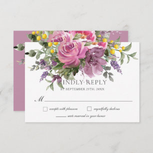 Cartons Réponse Boho Magenta Purple Rose Mauve Mariage Floral
