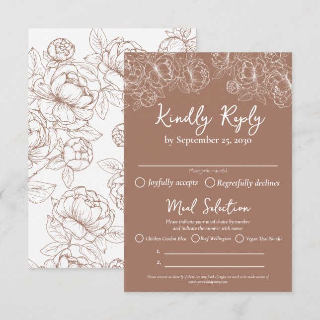Cartons Réponse Boho Mocha Mousse moderne Mariage options de repas (Devant / Derrière)