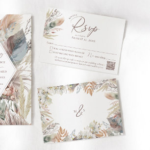 Cartons Réponse Boho moderne Chic Aquarelle Pampas Mariage Floral