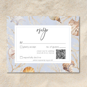 Cartons Réponse Boho Ocean Dusty Blue Sur la plage Mariage QR