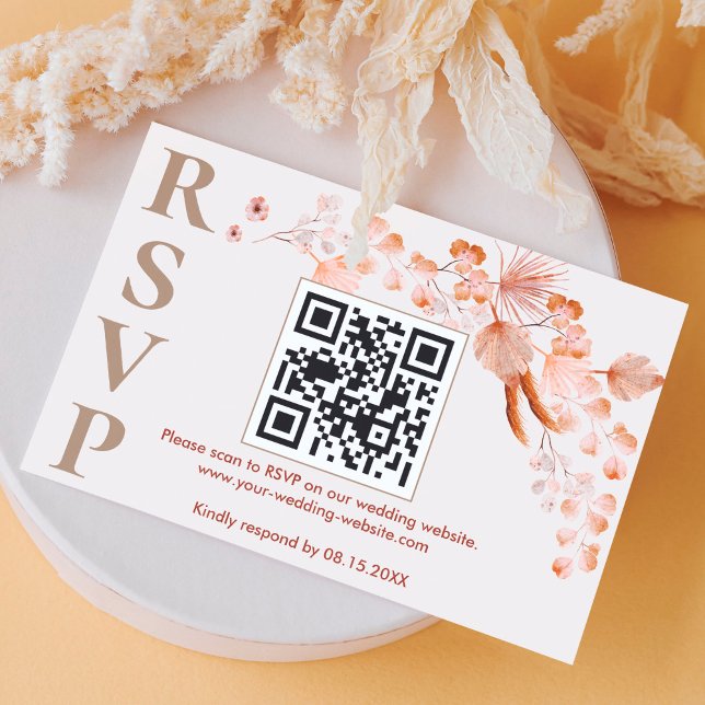 Cartons Réponse Boho Pampas Grass Mariage en ligne Site web QR Cod (Créateur téléchargé)