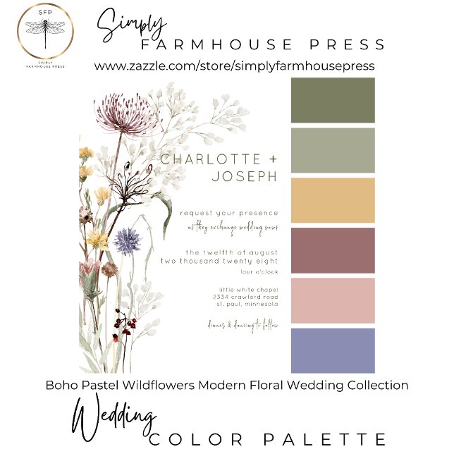 Cartons Réponse Boho Pastel Fleur sauvage Moderne Floral Deux Dîne (Créateur téléchargé)