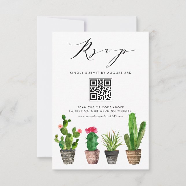 Cartons Réponse Boho Pot Succulents et Cactus Mariage QR Code (Devant)