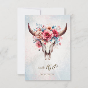 Cartons Réponse Boho Ressort Aquarelle Floral Vache Mariage crâne