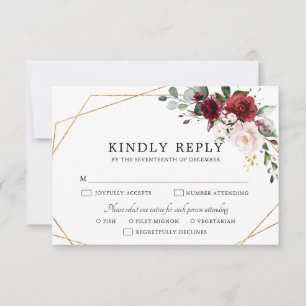 Cartons Réponse Boho rose rose rose bordeaux Mariage géométrique