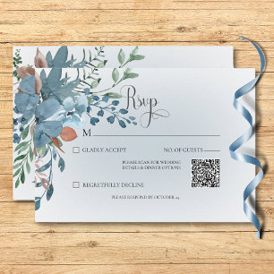 Cartons Réponse Boho Rust & Blue Floral Mariage Blanc QR Code