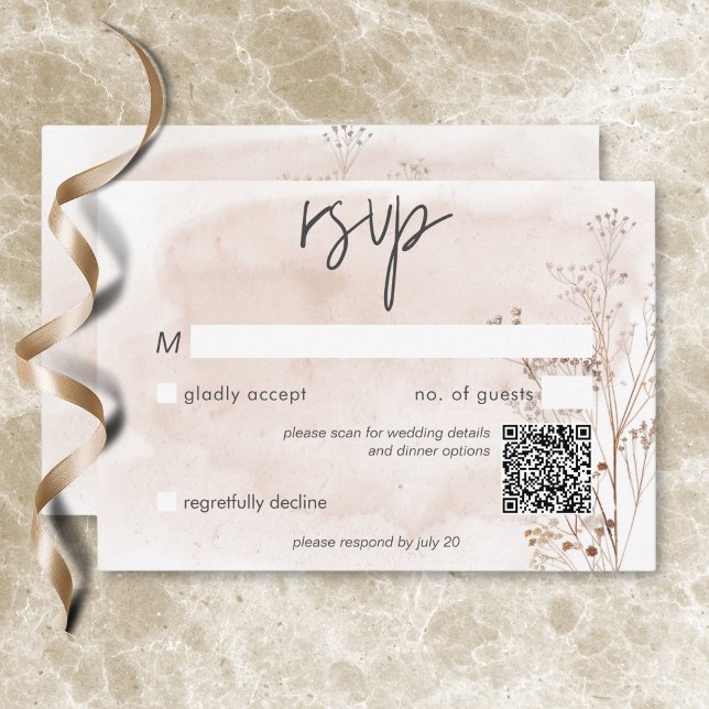 Cartons Réponse Boho Rustic Pampas & Bouquet d'herbe séchée QR Cod (Boho Rustic Pampas & Dried Grass Bouquet QR Code RSVP Card)