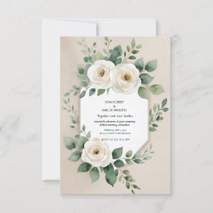 Cartons Réponse Boho Rustique – Élégantes Roses Blanches & Lin Bei