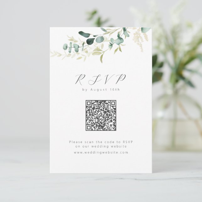 Cartons Réponse Boho rustique eucalyptus mariage de code QR (Debout devant)