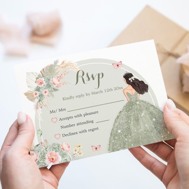 Cartons Réponse Boho Sage Green Blush Pink Quinceañera (Créateur téléchargé)