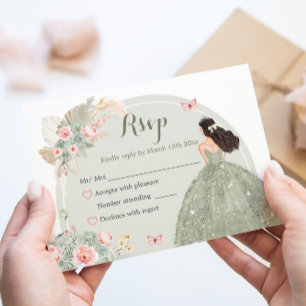 Cartons Réponse Boho Sage Green Blush Pink Quinceañera