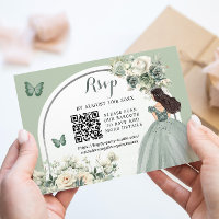 Boho Sage Green Floral Princesse Girl 15 Años QR