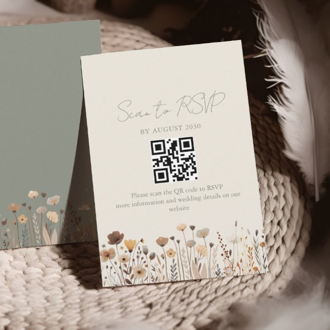 Cartons Réponse Boho Sage Green Mariage QR Code (Créateur téléchargé)