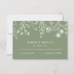 Cartons Réponse Boho Simple Fleur sauvage Sage Green Mariage