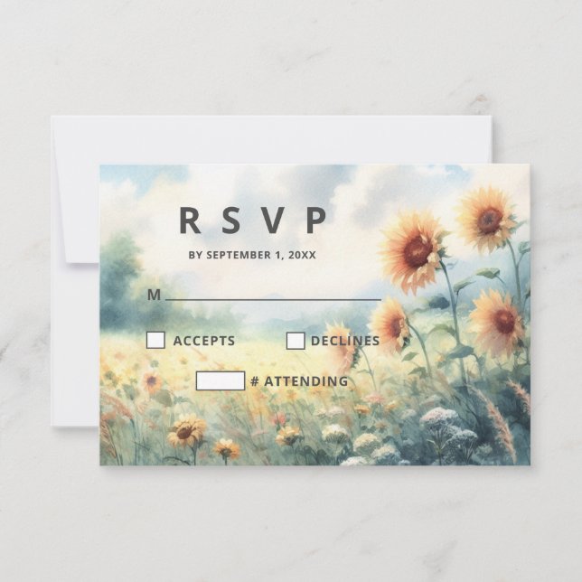 Cartons Réponse Boho Sunflower Watercolor Mariage campagnard rusti (Devant)