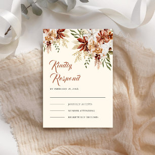 Cartons Réponse Boho Terracotta Floral Fleur Sauvage Crème Mariage