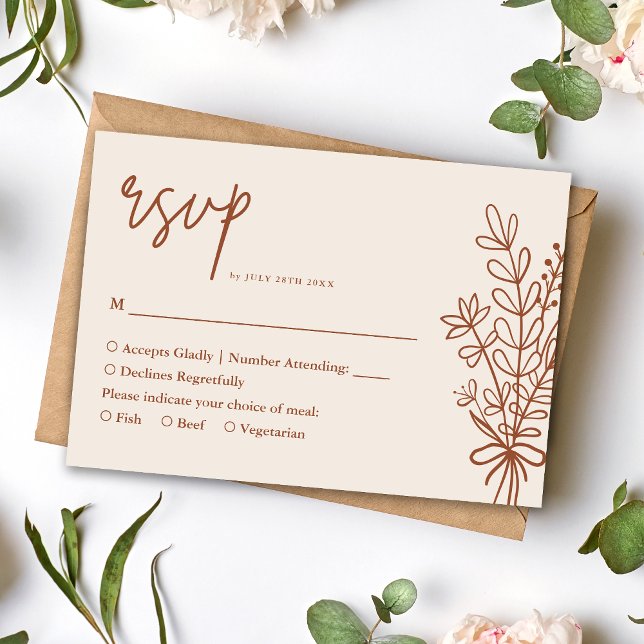 Cartons Réponse Boho Terracotta Orange Brûlé Mariage Rustique (Boho terracotta RSVP card keeps guest replies simple while adding warm rustic charm.)