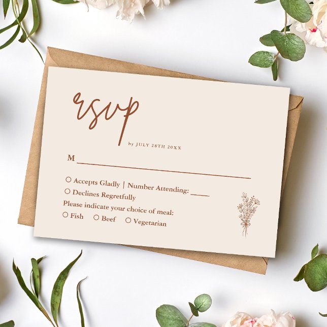 Cartons Réponse Boho Terracotta Orange Brûlé Mariage Rustique (Boho terracotta RSVP card makes guest replies easy while adding warm rustic charm.)