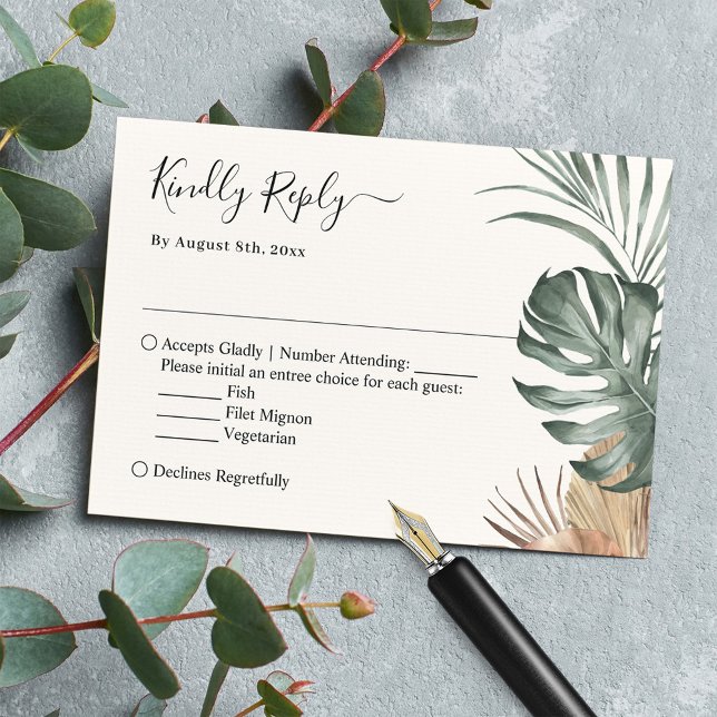 Cartons Réponse Boho Tropical Monstera Feuille Mariage (Créateur téléchargé)