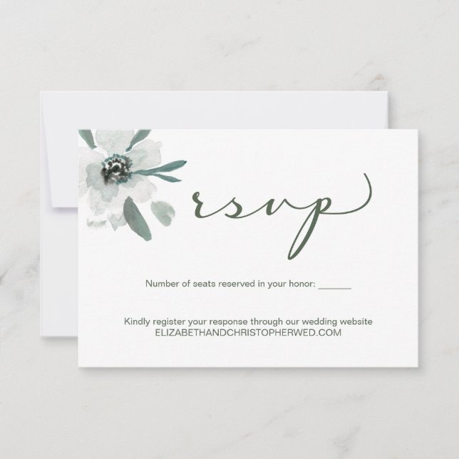 Cartons Réponse Boho vert Floral aquarelle site Mariage QR Code (Devant)