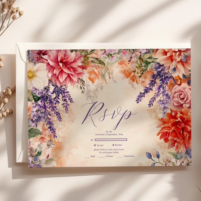 Cartons Réponse Boho Victorian Royal Floral Mariage (Créateur téléchargé)