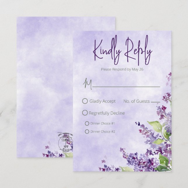 Cartons Réponse Boho Watercolor Lilac Flowers Mariage (Devant / Derrière)