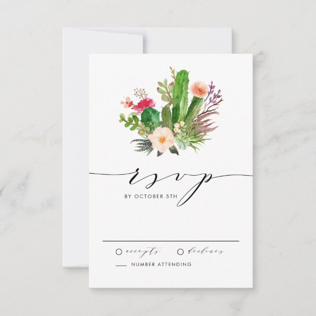 Cartons Réponse Boho Watercolor Succulents et Mariage Cactus (Devant)