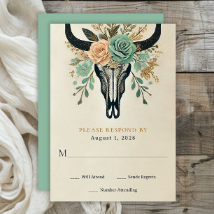 Cartons Réponse Boho Western Floral Bull Cow Mariage crâne