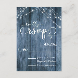 Cartons Réponse Bois bleu rustique, Chaînes lumineuses blanches RS