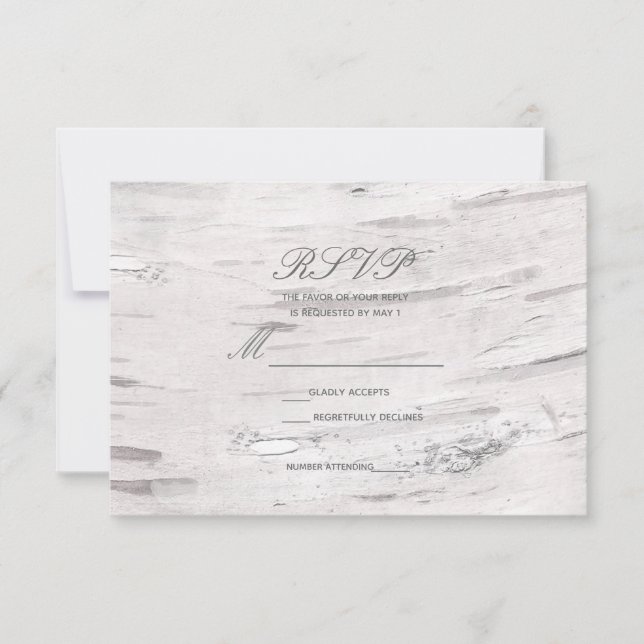 Cartons Réponse Bois de bouleau blanc Mariage rustique à la grange (Devant)