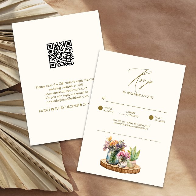 Cartons Réponse Bois fleur sauvage Mason Jars Boho Bohemian Mariag (Créateur téléchargé)