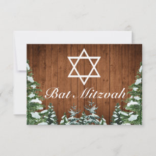 Cartons Réponse Bois neigeux & Forêt Bar à pin rural Bat mitzvah