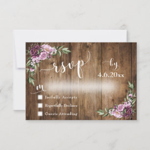 Cartons Réponse Bois Rustique et Fleurs Roses avec Typographie