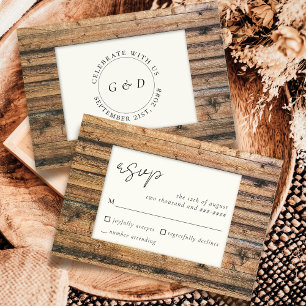 Cartons Réponse Bois rustique noir blanc ivoire élégant Mariage RS