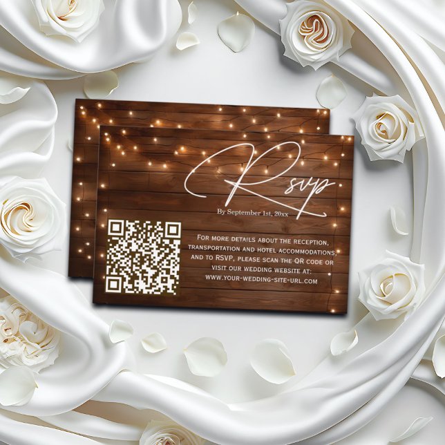 Cartons Réponse Bois Rustique voyants à cordes QR Code Mariage RSV (Créateur téléchargé)