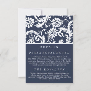 Cartons Réponse Boîtier de Mariage damassé Floral bleu marine