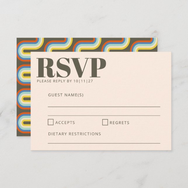 Cartons Réponse Bold Retro 60s les années 70 Aesthétique Mariage v (Devant / Derrière)