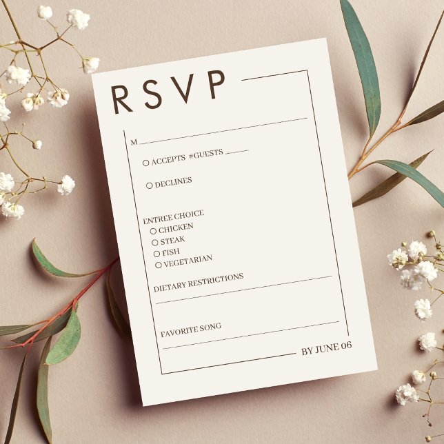 Cartons Réponse Bordure Brown beige Mariage simple (Beige Brown Border Simple Wedding RSVP Card)