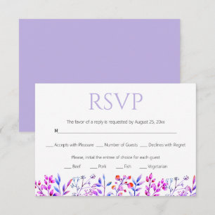 Cartons Réponse Bordure de feuilles, baies lavande violet mariage