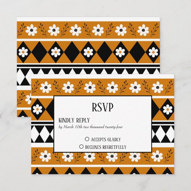 Cartons Réponse Bordure Fleur Diamant Boho Motif Floral (Devant / Derrière)